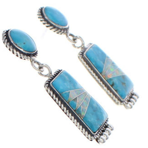Turquoise And Opal Inlay Sterling Silver Earrings EX32471