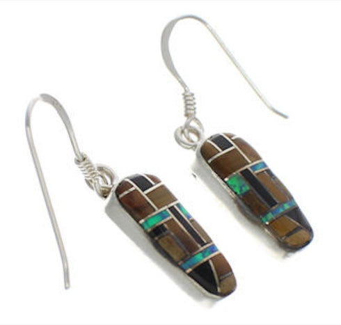 Southwest Multicolor Inlay And Silver Earrings EX32085