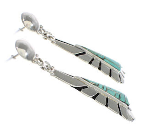 Southwestern Silver Turquoise Inlay Post Dangle Earrings TX26172