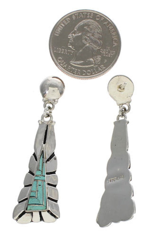 Southwestern Silver Turquoise Inlay Post Dangle Earrings TX26172