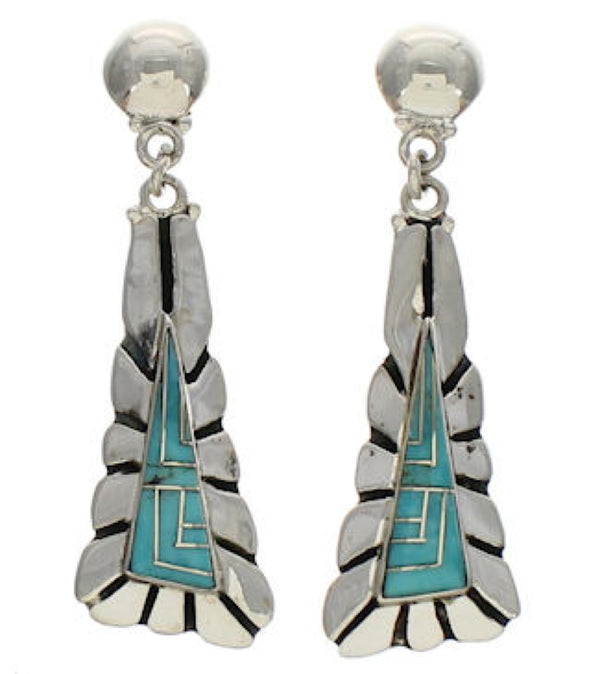 Sterling Silver Turquoise Inlay Post Dangle Earrings Jewelry TX26174