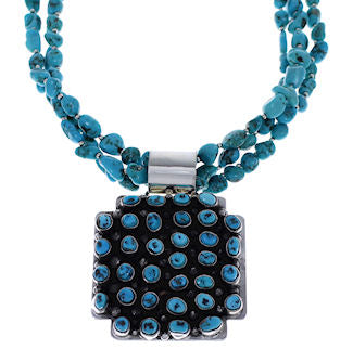 Navajo Turquoise And Silver Pendant Necklace Set PX24856
