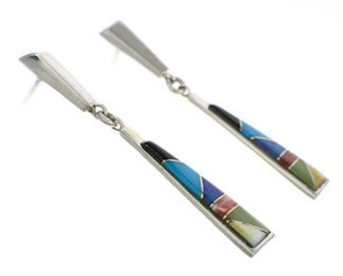 Southwestern Sterling Silver Multicolor Post Dangle Earrings TX26455