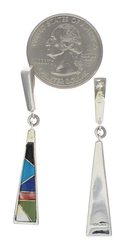 Southwestern Sterling Silver Multicolor Post Dangle Earrings TX26455