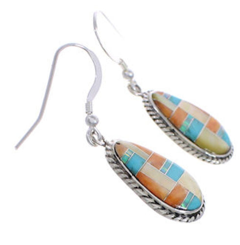 Southwest Multicolor Inlay Silver Earrings FX31206