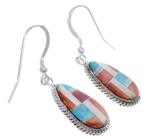 Multicolor Inlay Sterling Silver Hook Dangle Earrings FX31208