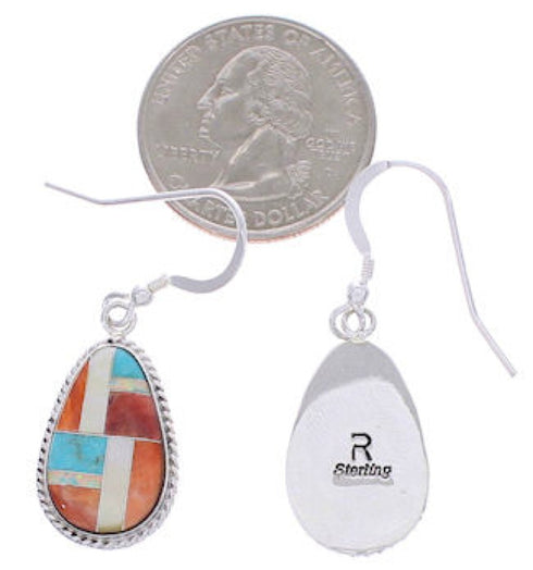 Multicolor Inlay Sterling Silver Hook Dangle Earrings FX31208