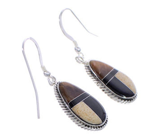 Sterling Silver Multicolor Inlay Hook Dangle Earrings FX31209