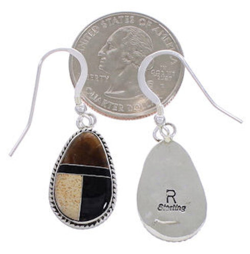 Sterling Silver Multicolor Inlay Hook Dangle Earrings FX31209