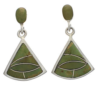 Southwest Silver Turquoise Inlay Post Dangle Earrings Jewelry EX24776