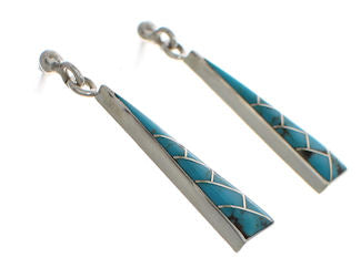 Genuine Sterling Silver Turquoise Southwest Post Dangle Earrings EX24796