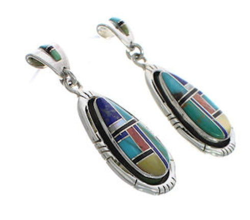 Multicolor Inlay Sterling Silver Post Dangle Earrings Jewelry EX24802
