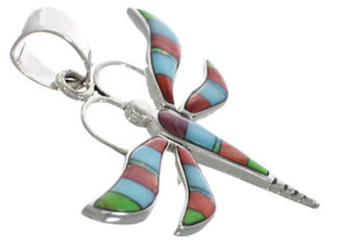 Southwest Multicolor Inlay Dragonfly Pendant EX33135