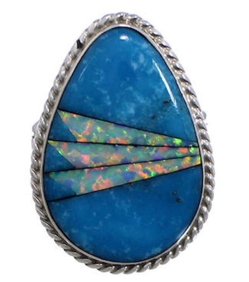 Turquoise And Opal Southwest Silver Ring Size 5-1/2 EX50778