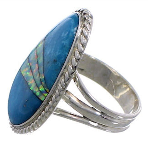 Turquoise And Opal Southwest Silver Ring Size 5-1/2 EX50778