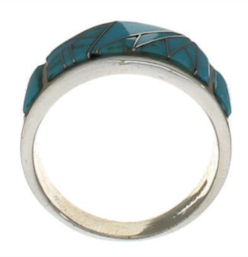 Sterling Silver Southwest Turquoise Inlay Ring Size 5-3/4 CX51942
