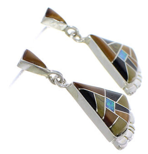 Sterling Silver Jewelry Multicolor Inlay Post Dangle Earrings PX32151