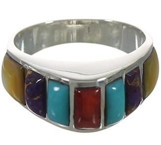 Multicolor Inlay Sterling Silver Southwest Ring