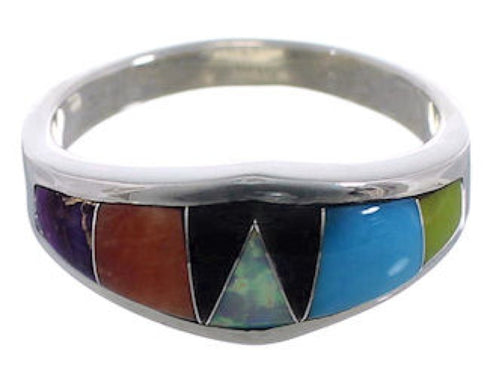 Southwestern Multicolor Silver Ring Size 6-1/2 EX43913