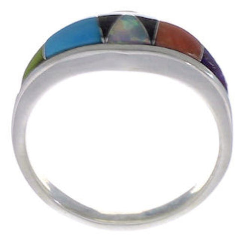 Southwestern Multicolor Silver Ring Size 6-1/2 EX43913