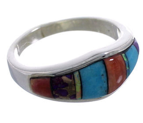 Multicolor Inlay Sterling Silver Ring Size 6-3/4 EX43923