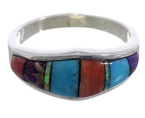 Multicolor Inlay Sterling Silver Ring Size 6-3/4 EX43923