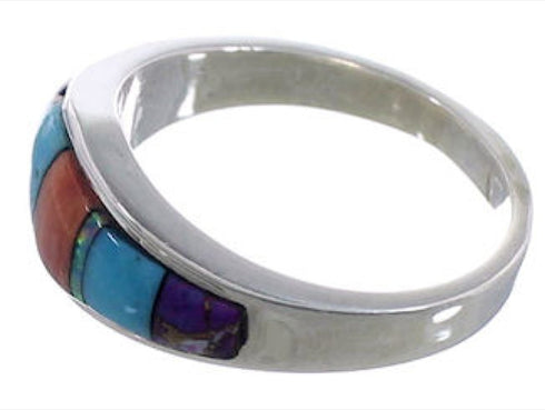 Multicolor Inlay Sterling Silver Ring Size 6-3/4 EX43923