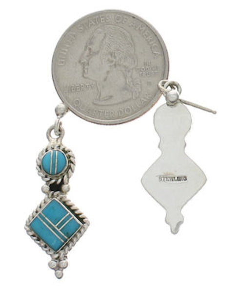 Turquoise Inlay Southwest Silver Post Dangle Earrings FX31046