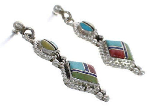 Sterling Silver Multicolor Inlay Post Dangle Earrings FX31053