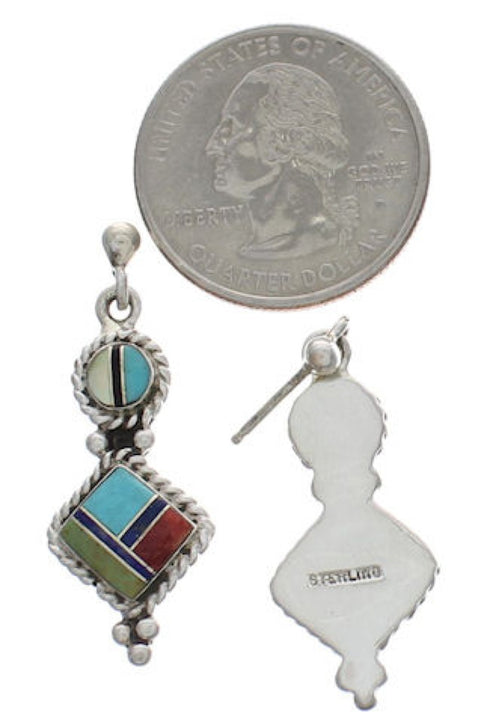 Sterling Silver Multicolor Inlay Post Dangle Earrings FX31053