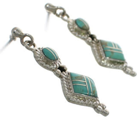 Silver Southwest Turquoise Inlay Post Dangle Earrings FX31050