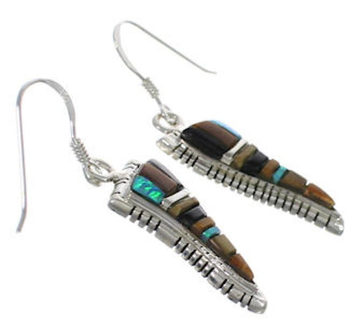 Silver Multicolor Inlay Southwest Hook Dangle Earrings FX31061