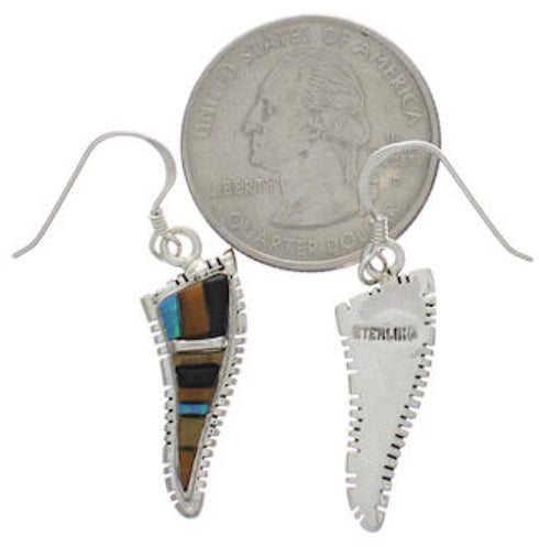 Silver Multicolor Inlay Southwest Hook Dangle Earrings FX31061