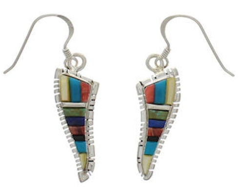 Multicolor Inlay Southwest Silver Hook Dangle Earrings FX31063