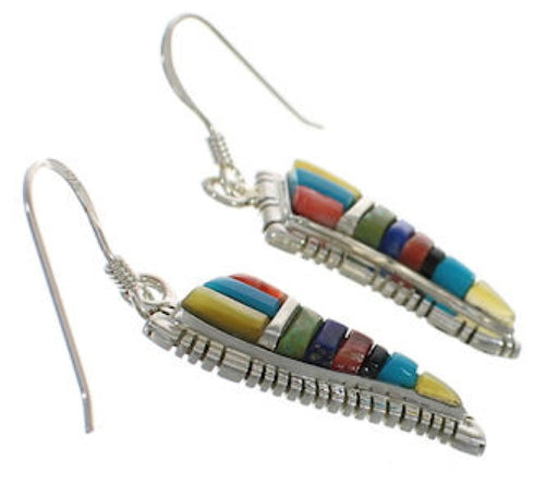 Multicolor Inlay Southwest Silver Hook Dangle Earrings FX31063