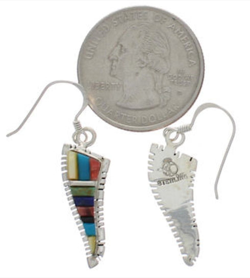 Multicolor Inlay Southwest Silver Hook Dangle Earrings FX31063