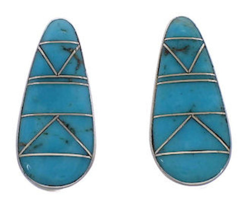 Turquoise Inlay Silver Southwest Earrings FX31093