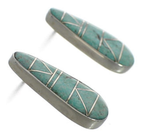 Turquoise Inlay Genuine Sterling Silver Post Earrings FX31095