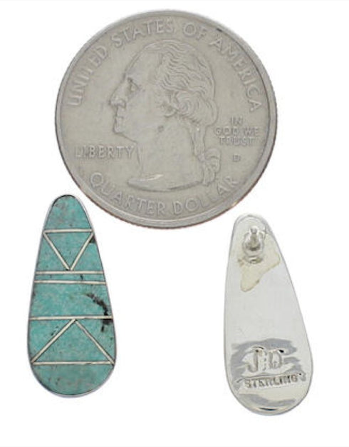 Turquoise Inlay Genuine Sterling Silver Post Earrings FX31095