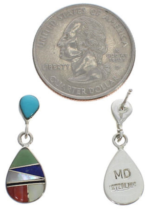 Sterling Silver Southwest Multicolor Post Dangle Earrings FX31111