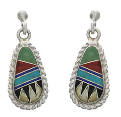Authentic Sterling Silver Southwest Multicolor Post Earrings FX31138