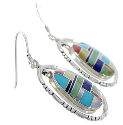 Southwest Sterling Silver Multicolor Inlay Earrings FX31885