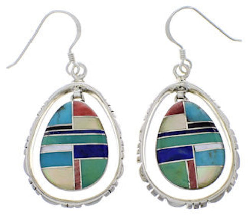 Southwest Silver Multicolor Inlay Earrings FX31889