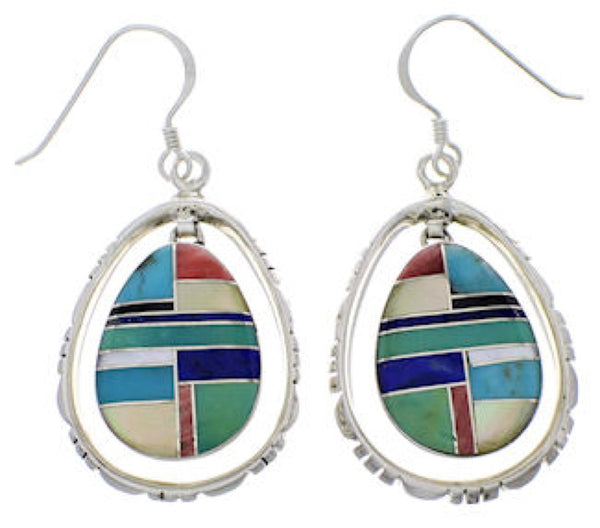 Southwest Silver Multicolor Inlay Earrings FX31889