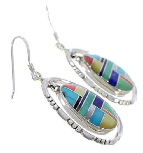 Southwest Silver Multicolor Inlay Earrings FX31889