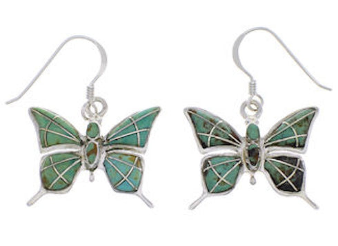 Turquoise Inlay Jewelry Butterfly Silver Earrings FX31901