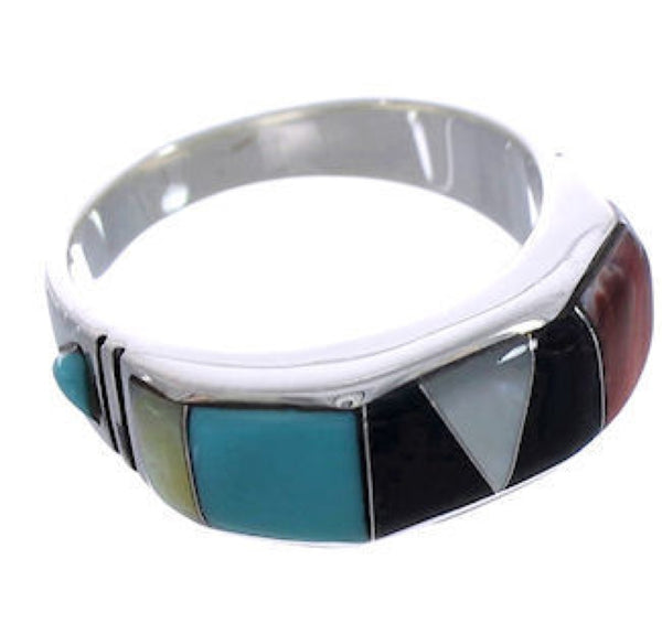 Authentic Silver Southwestern Multicolor Ring Size 8-1/2 AX36951