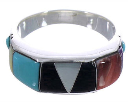 Authentic Silver Southwestern Multicolor Ring Size 8-1/2 AX36951