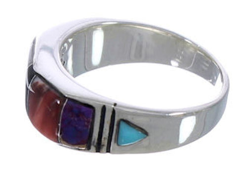 Authentic Silver Southwestern Multicolor Ring Size 8-1/2 AX36951