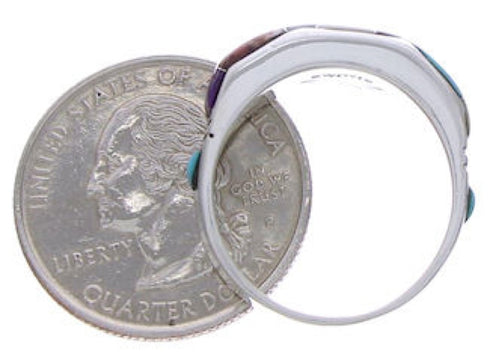 Authentic Silver Southwestern Multicolor Ring Size 8-1/2 AX36951